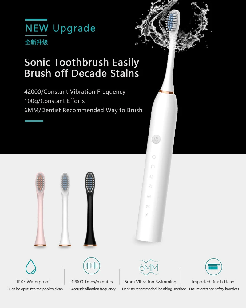 Sonic Electric Toothbrush IPX7 - огляд і ціна Electric Toothbrush Sonic